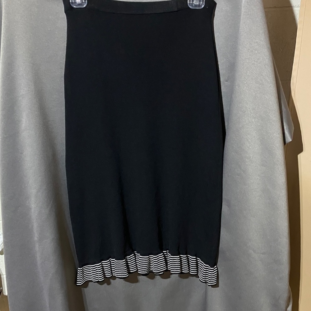 Notations Black Midi Skirt with Striped Hem